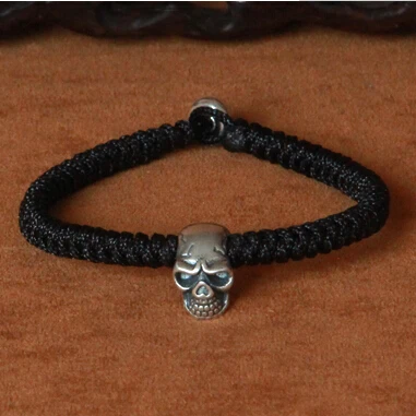

Handmade 925 Silver Skull Beaded Bracelet Braided Skull Bracelet Vintage Sterling Silver Punk Bracelet