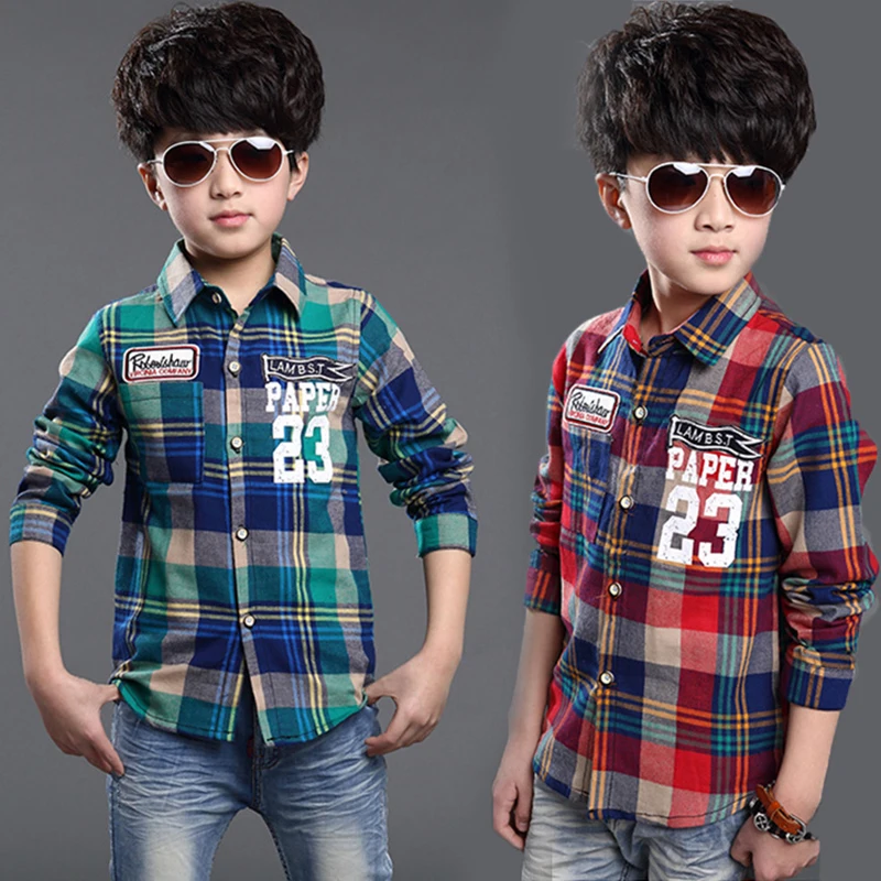Boys Plaid Long Sleeve dress Shirts Autumn Cotton Kids Clothes Fashion