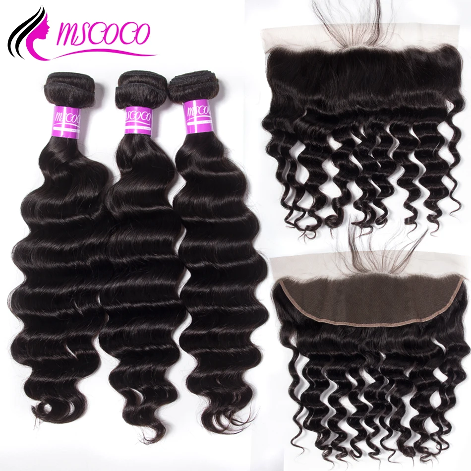 

Mscoco Loose Deep Wave 3 Bundles With Frontal Brazilian Hair Weave Bundle With Frontal Closure Human Hair Frontal With Bundles