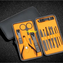 20 компл./лот черный 12 в 1 из нержавеющей стали набор для маникюра и педикюра комплекты клиперов для ногтей Уход за ногтями кусачки резак для ухода за кутикулой