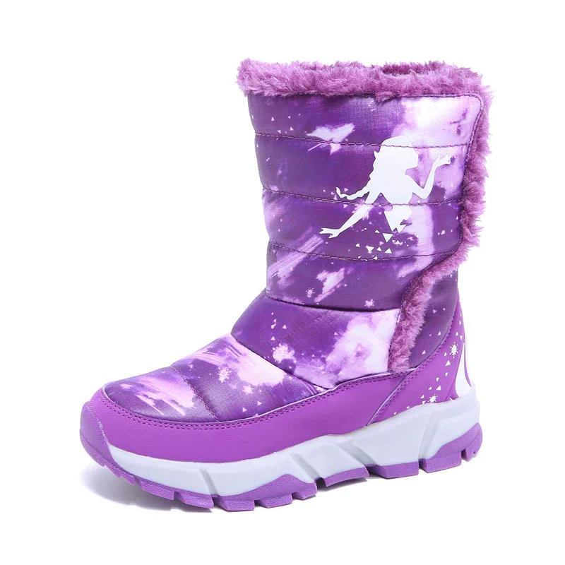 ULKNN Snow Boots For Girls Shoes Children Boots Kids Winter Shoes Plush Leather Mid-calf Flat 2018 Fashion kinderschoenen