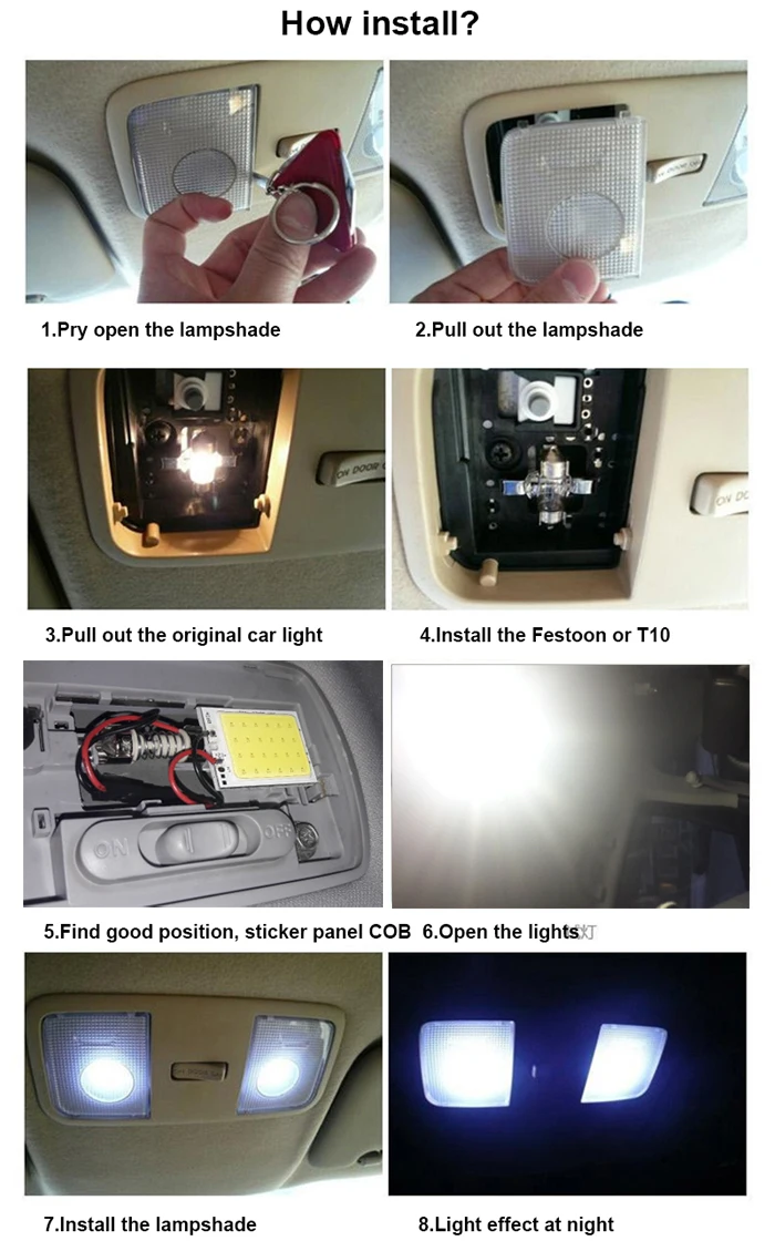 10x T10 24 Smd Cob Led Panel Car Auto Interior Reading Map Lamp Bulb Light Interior Dome Festoon BA9S Adapter DC 12v (2)
