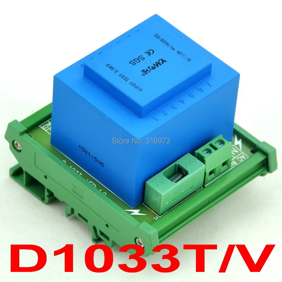 

P 230VAC, S 2x 9VAC, 20VA DIN Rail Mount Power Transformer Module,D-1033T/V,9V