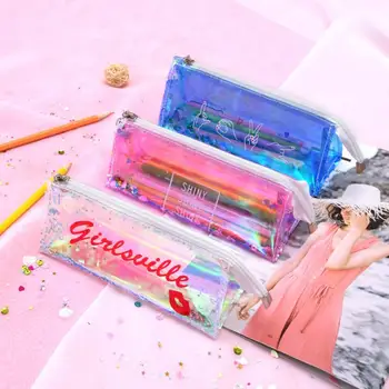 

New Creative Cool Laser Transparent Sequins Sandpaper Reflective Pencil Case Pencil Case Pencil Bag for Student Gift Office