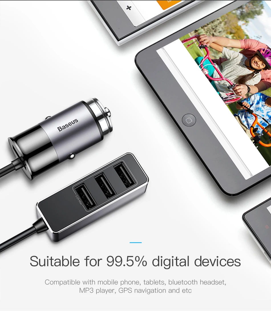 Автомобильное зарядное устройство Baseus 4 USB, 5 В, 5 А, быстрая зарядка для iPhone, iPad, samsung, Xiaomi, планшетов, gps, зарядное устройство, автомобильное зарядное устройство для телефона