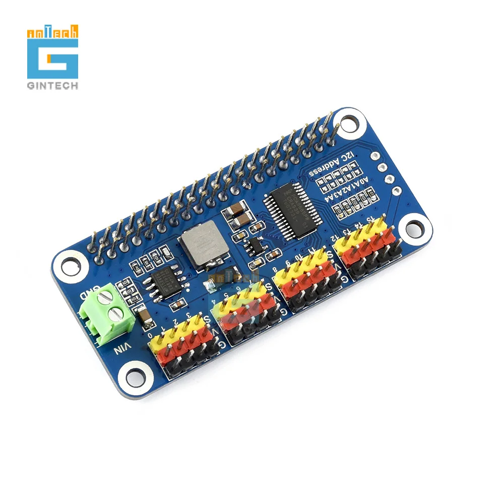 

Servo Driver HAT 16-Channel 12-bit I2C Interface compatible with Raspberry Pi Zero/Zero W/Zero WH/2B/3B/3B+