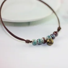 Подвеска с бубенчиками, браслет на ногу для женщин, модное ювелирное изделие, ручная работа, плетеный керамический синий красный камень, бронзовый ножной браслет, женские аксессуары