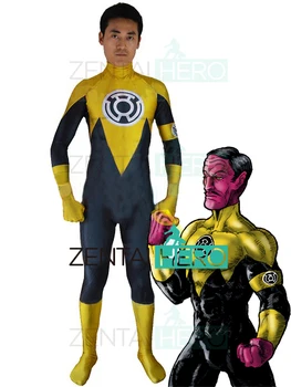 

Free Shipping 3D Printed Sinestro Corps Yellow Lantern Superhero Costumes Zentai Hal Jordan Cosplay Costume Halloween Bodysuit