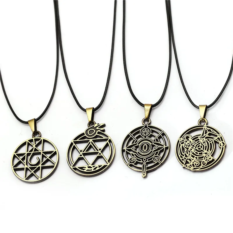 

Anime Fullmetal Alchemist Edward Elric Necklace Metal Magic Circle Pendant Round Logo Kolye For Men Gift Choker Colar Rope Chain