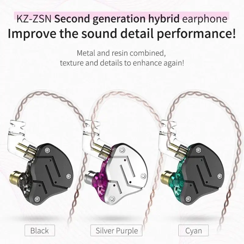 

KZ Dual Driver Earphone ZSN Sports Earbuds 1DD+1BA Armature Detachable In Ear Audio Monitors Noise Isolating HiFi Music