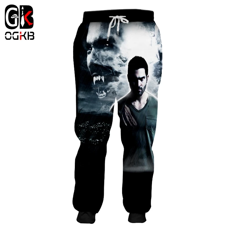 

OGKB Unisex Casual Sports Pants Male / Female Funny Print Movie Teen wolf 3D Sweatpants Men's Hiphop Jogging Pants 5XL