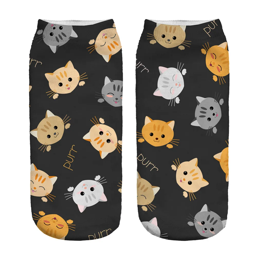 

Socks 1pair New 3D cute smile kitten Printed sock New Unisex Low Ankle Sock Soft 19cm sock Casual Charactor Wholesale