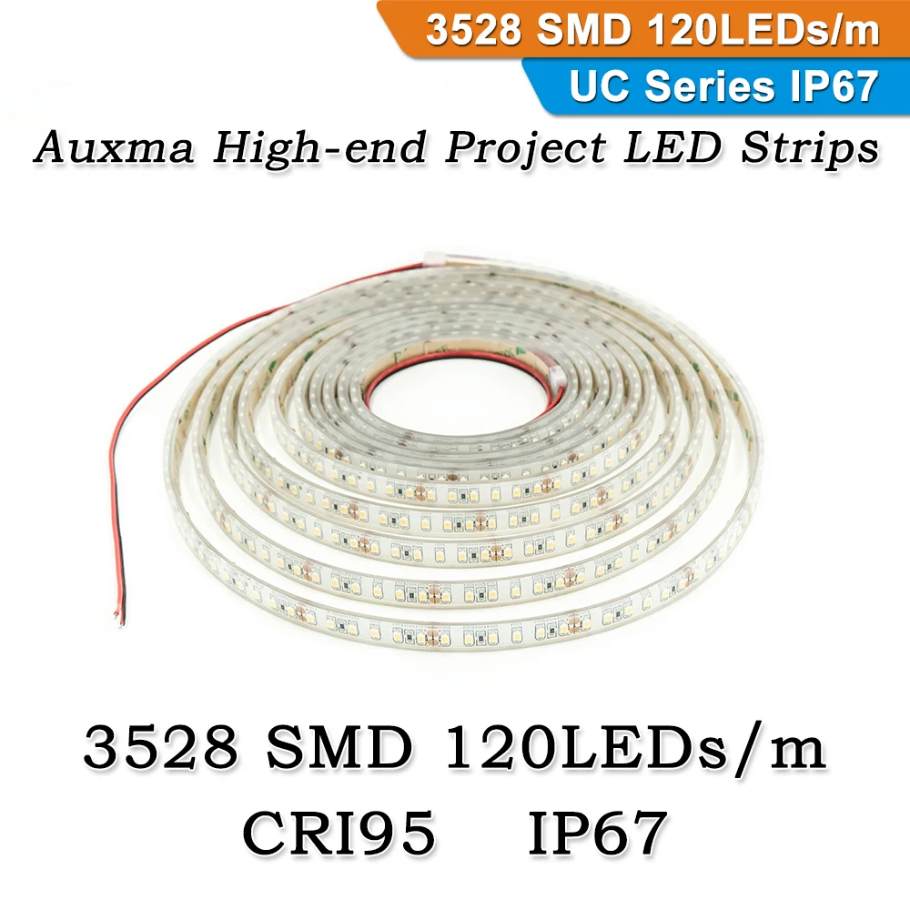 

Auxma 3528 CRI95 120LEDs/m IP67 DC12V/24V 600LEDs/Reel,5meter/Reel Outdoor Waterproof LED Flexible Strip for Eave exterior wall