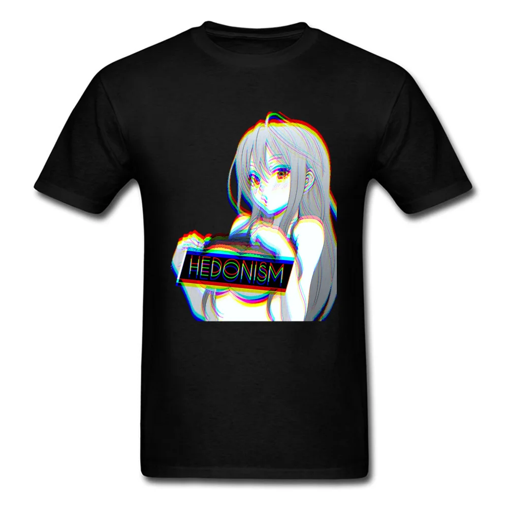 Print Short Sleeve Tops Shirt Summer Round Collar Pure Cotton Men Top T-shirts Hedonism-Girl-Anime190619 Print Tees New Arrival Hedonism-Girl-Anime190619 black