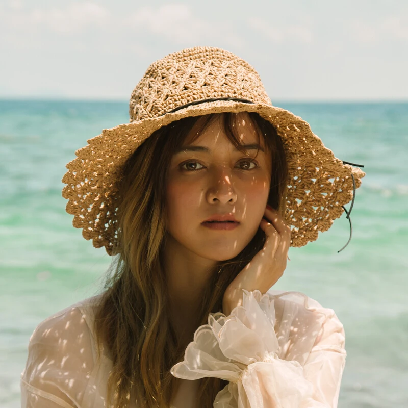 Hand-woven straw hat ladies summer travel sunscreen beach visor UV protection collapsible sun | Аксессуары для одежды
