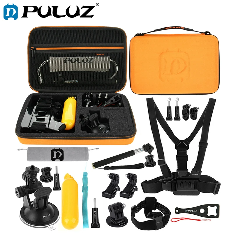 

PULUZ For Go Pro Accessories Set 20 in 1 Accessories Combo Kits+Orange EVA Case Large Size 32cm x 22cm x 7cm Kits For GoPro