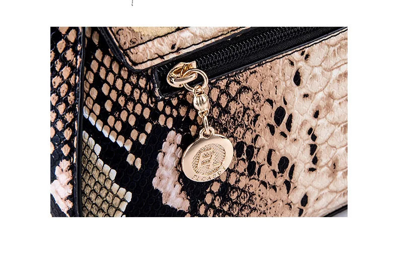 Women's Snake Skin Print Flap Messenger Bag Female Small Silver Leather Crossbody Chain Purse for women Luxury Designer Handbag (9)