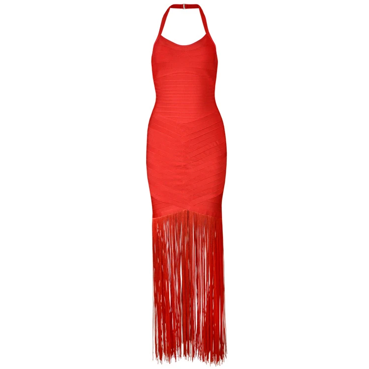 

Top Quality Women Sexy Backless Halter Red Long Bandage Dress 2018 Elegant Designer Long Party Dress