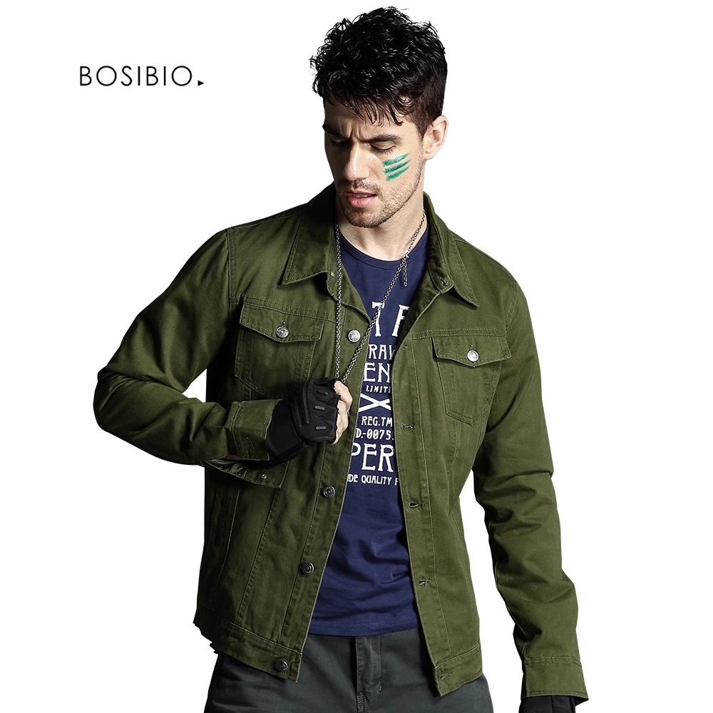 

BOSIBIO Casual Men's Jacket Spring Army Military Slim fit Jacket Autumn Overcoat Army Green Single Breasted High Quality 1803