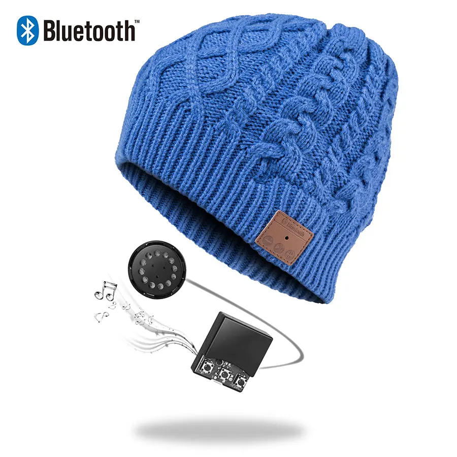 Bluetooth Beanie стерео наушники беспроводные Handsfree Skullies вязаная шапка зима спортивные головные уборы моющиеся кепки наушники Музыка Аудио - Цвет: 004B-blue