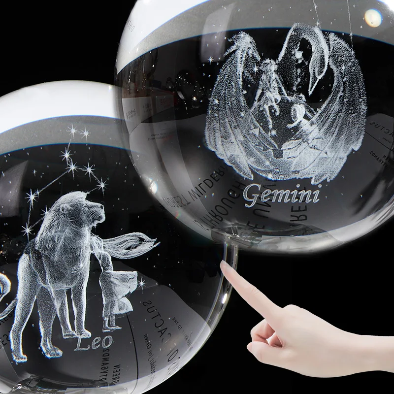 Хрустальный шар с 12 знаками Зодиака 3D стеклянный созвездиями светодиодный