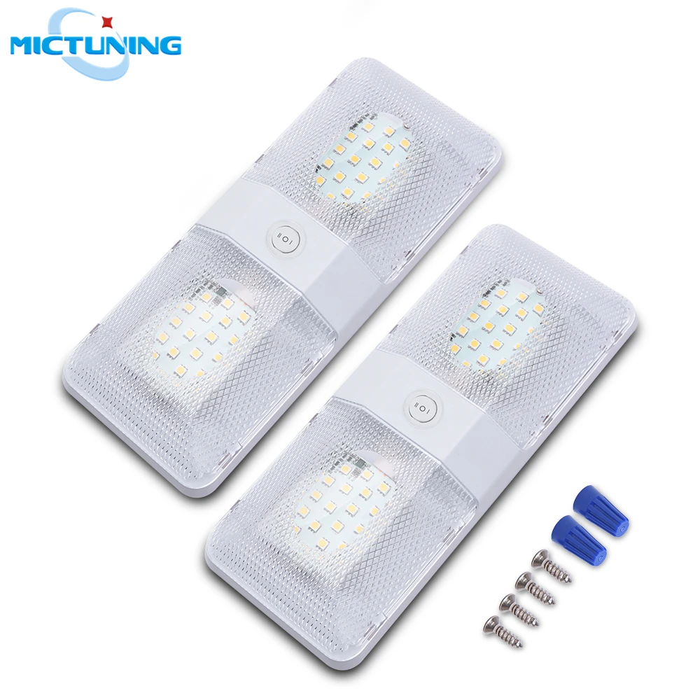 

MICTUNING 2pcs Fashion Double LED Dome Light Fixture 3-Way Switch 11-18V Interior Ceiling Replacement Lamp for RV Trailer Camper