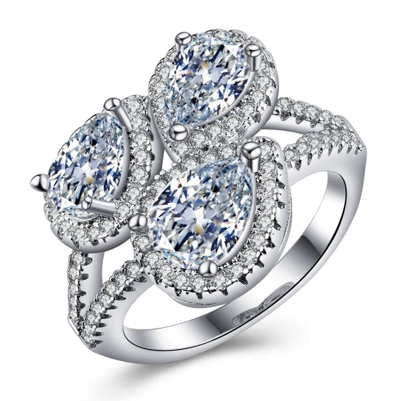 Silver Colors US Size 5 6 7 8 9 10 11 12 Zircon Rings For Women Crystal Cute Princess Filled White Birthstone Ring | Украшения и