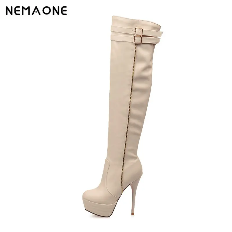 

2019 Women Thin 13.5cm Super High Heel Over The Knee Boots Elastic Band Fashion Women Party Club Shoes Black White And Beige