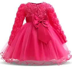 Платье для маленьких девочек, одежда для новорожденных, платья на крестины с розами, юбка принцессы, одежда для дня рождения