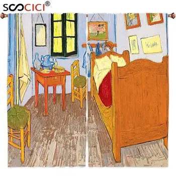 

Window Curtains Treatments 2 Panels,Van Gogh Rustic Van Gogh Artwork Oil Painting Reproduction Fabric Home Accessories