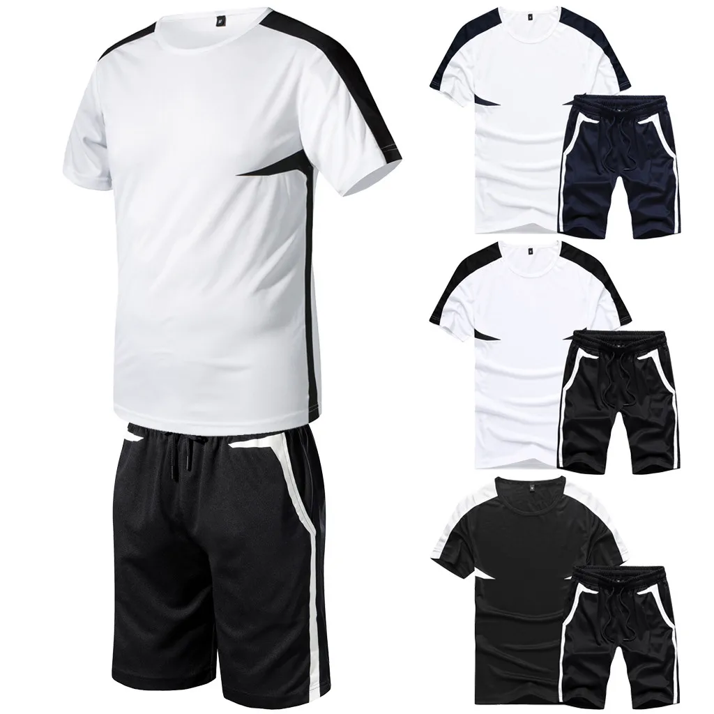 

Casual Men's Set Large Size Stitching Set Big Yards Patchwork Print Sports Summer Short Sleeve Shorts Set T611
