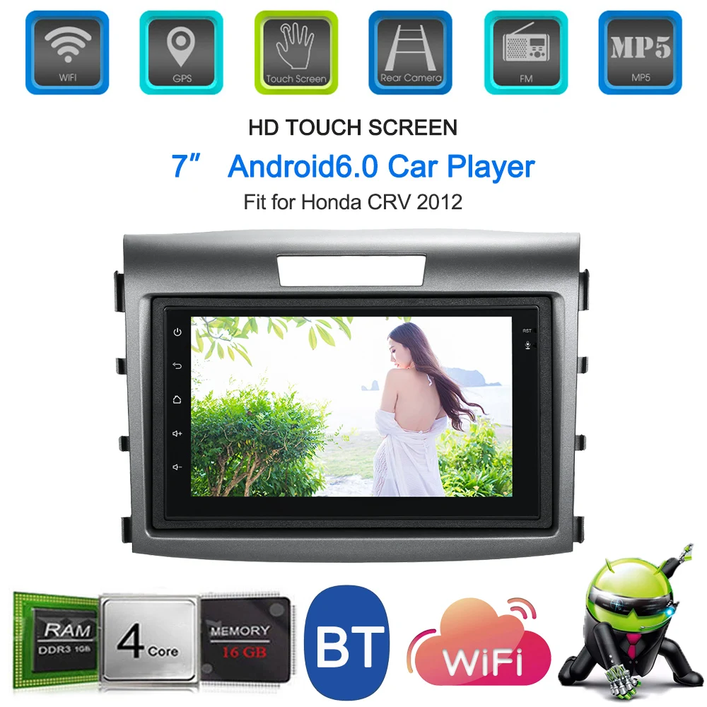 

7'' Smart Android 6.0 2 Din Car Stereo Radio Player GPS Navigation with BT WIFI AM/FM Fit for Honda CRV 2012 Car Accessories