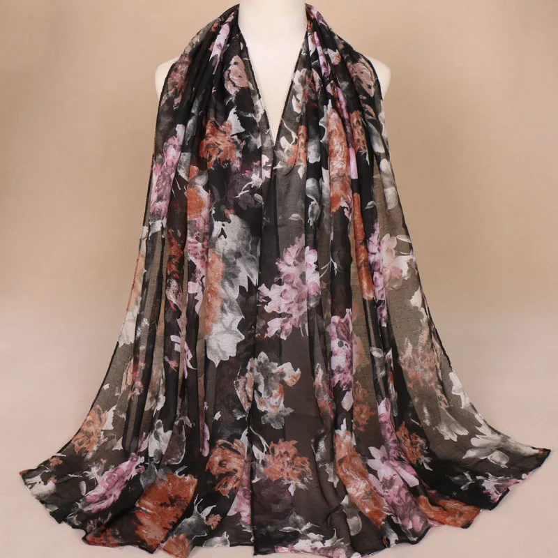 

Laven Ladies printe floral viscose scarf shawls muslim hijab flower wraps headband autumn scarves/scarf 180*85cm 10pcs/lot