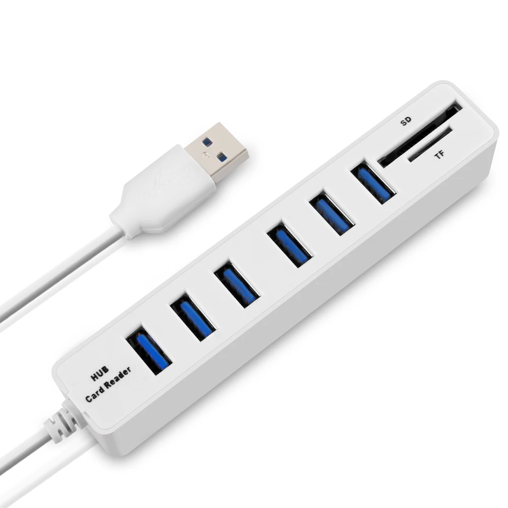 

USB Hub 6 Ports High Speed USB 2.0 Hub Splitter Multi USB Combo 2 In 1 SD/TF Card Reader For PC Laptop Computer