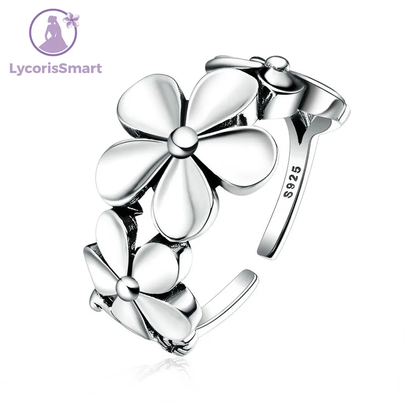 

Exquisite Real 925 Sterling Silver Flower Poetic Daisy Cherry Blossom Finger Ring for Women Jewelry