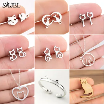 

SMJEL Cute Cat Jewelry Stainless Steel Animal Cat Stud Earrings for Women Girls Minimalist Jewelry Accessories Lover Pet Gifts