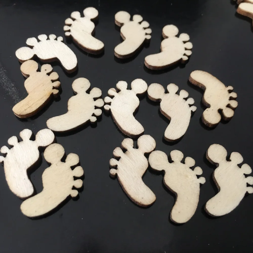 50Pcs DIY Wooden Foot Shaped Natural Wood Slices Mini Craft for