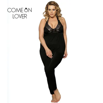 

Comeonlover Sexy Sleepwear Lace Halter Backless Home Wear Elegant 2 Pieces Soft Sexy Nightgown Big Pajama Sets Women RI80160