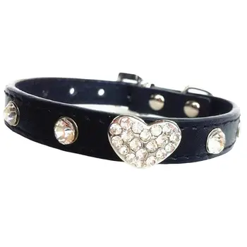 

Dog Collar Fashion Love Heart Rhinestones Decor Faux Leather Pet Dog Adjustable Collar