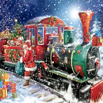 

Diamond Painting 5D DIY Full Drill Round Diamond Embroidery Santa Claus Train Cross Stitch Wall Stickers Christmas Decorations