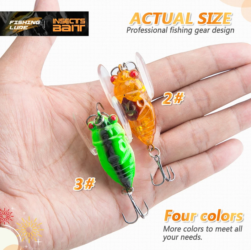 DONGQL 1Pc Insects Fishing Lure 4cm 6g Artificial Cicada Bait Topwater Bass iscas para Pesca Crankbait Wobblers Fishing Tackle (8)