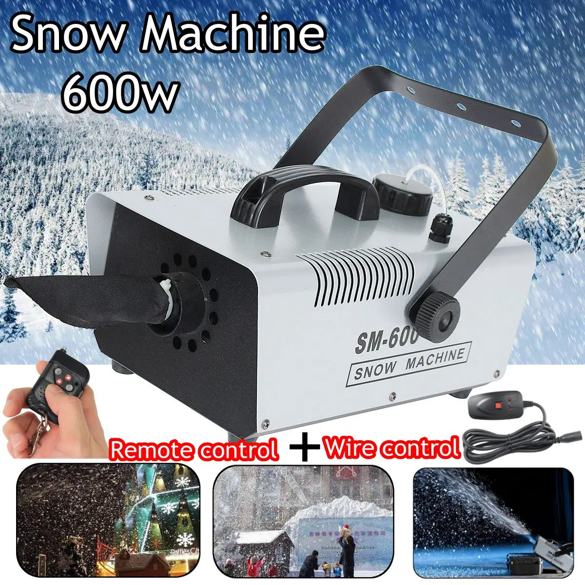 

110V/220V 600W Mini Flurry Snow Machine Stage Effect + Wired Remote for Holiday Stage Snowmaker Spray Snow Soap Foam Machine