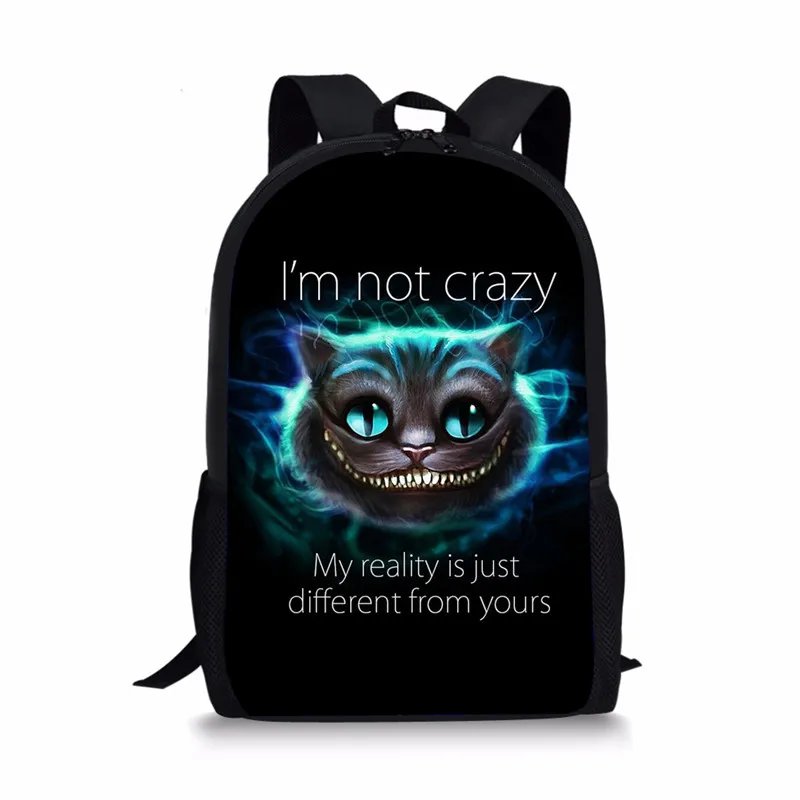 FORUDESIGNS/веселый рюкзак, черный Чеширский кот, школьная сумка с принтом, Детская милая сумка для книг, Подростковая школьная сумка для мальчиков и девочек, рюкзак Mochila - Цвет: L5388C