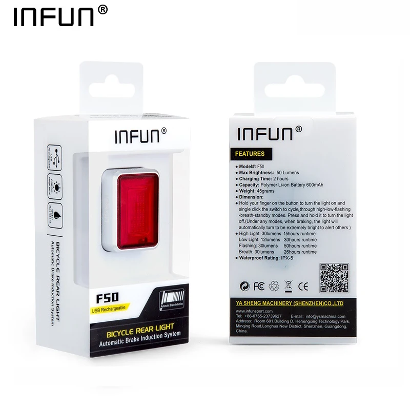 INFUN F50 دراجة ضوء خلفي لدراجة الفرامل التلقائية الحث الضوء الخلفي MTB الدراجات تهمة الصمام سلامة تشغيل ملحقات المصابيح INFUN F50 دراجة ضوء خلفي لدراجة الفرامل التلقائية الحث الضوء الخلفي MTB الدراجات تهمة الصمام سلامة تشغيل ملحقات المصابيح