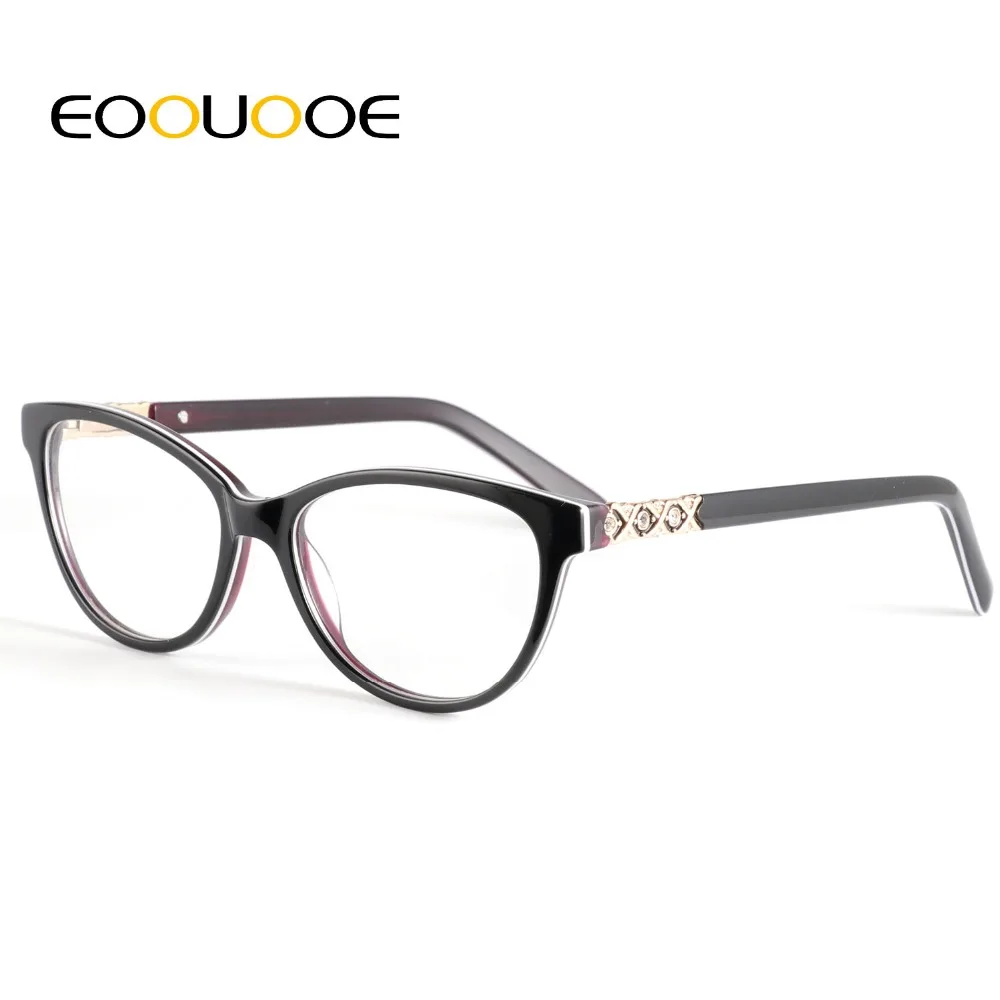 EOOUOOE женские ацетатные очки с бриллиантами прозрачные линзы Monturas De Lentes Hombre Gafas
