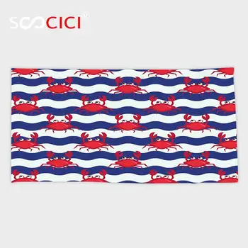 

Custom Microfiber Ultra Soft Bath/hand Towel,Crabs Decor Nautical Theme Cute Crabs on the Striped Background Illustration Print