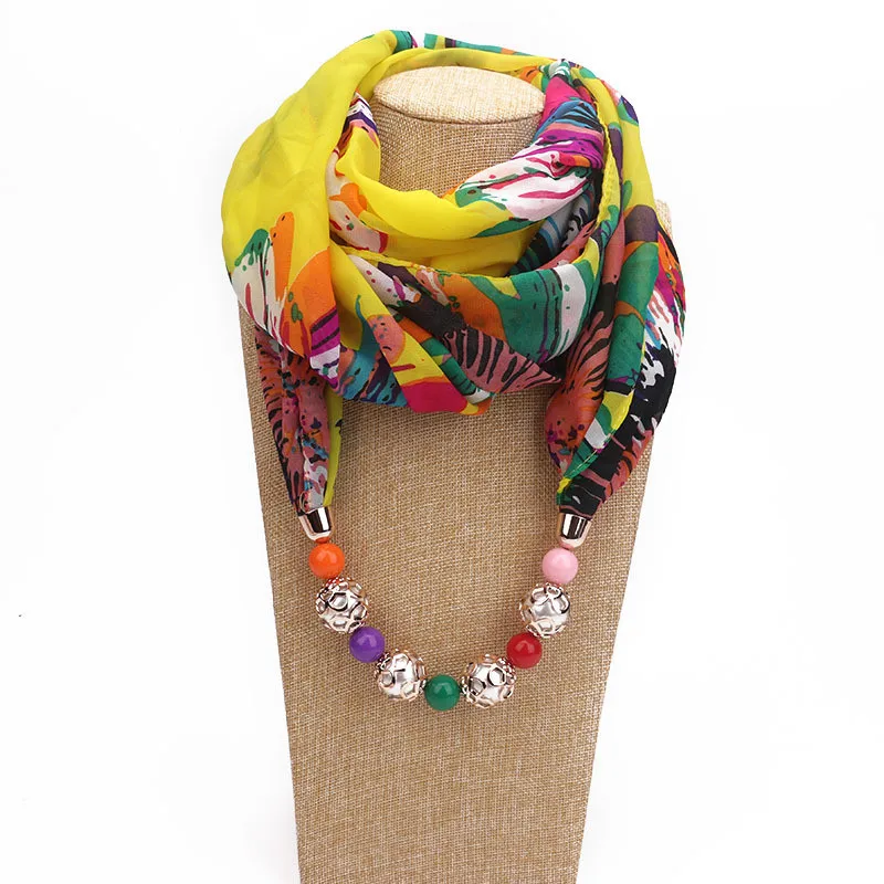 Ahmed модный головной платок с цветочным узором шифоновый шарф, украшенный бисером ожерелье для женщин макси массивное ожерелье s ювелирные изделия - Окраска металла: F
