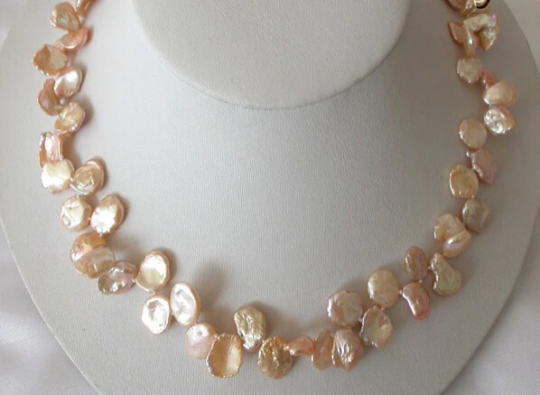 

huij 002410 stunning big 14mm baroque pink chiffon keshi freshwater pearl necklace