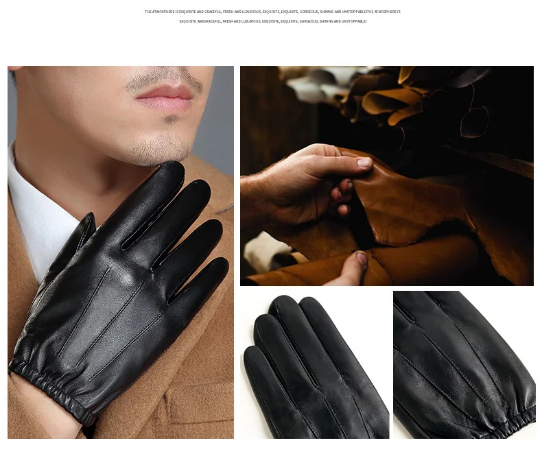 Genuine Leather Gloves Male Sheepskin Gloves Thin Short Style Spring Autumn Touch Screen Driving Man's Mittens MLZ101