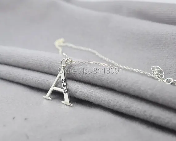 

Personalized Single Letter Necklace Engraved Date, Silver Custom Initial Necklace, Hand Stamp Word Name